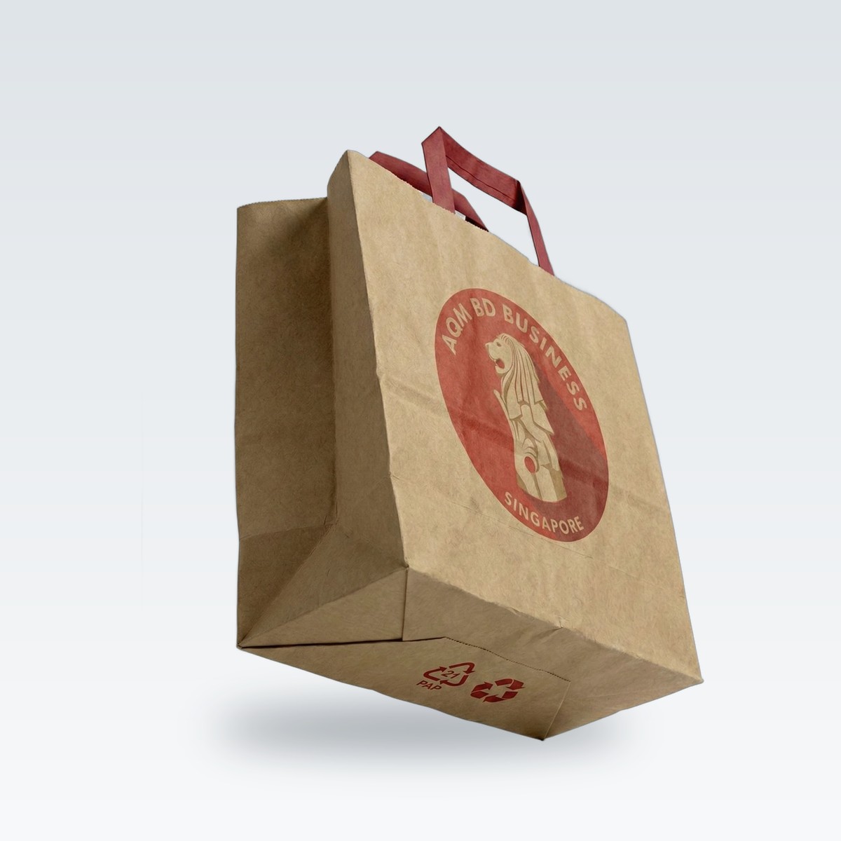 A kraft bag printed with the aqm logo