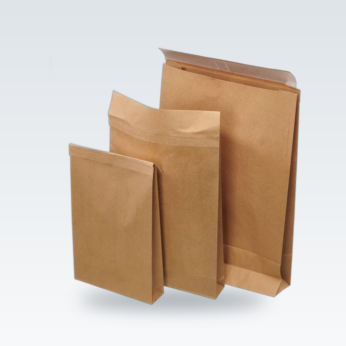 Kraft paper mailer bags in three sizes