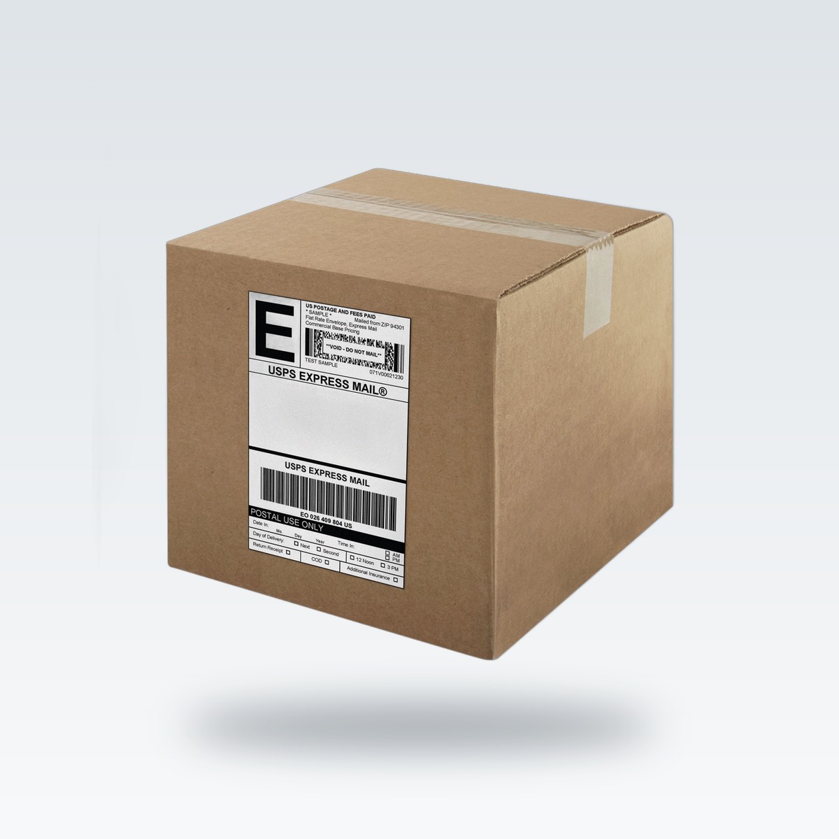 A carton with a printed shipping label