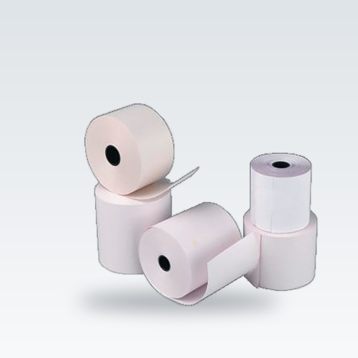 Three white thermal till rolls
